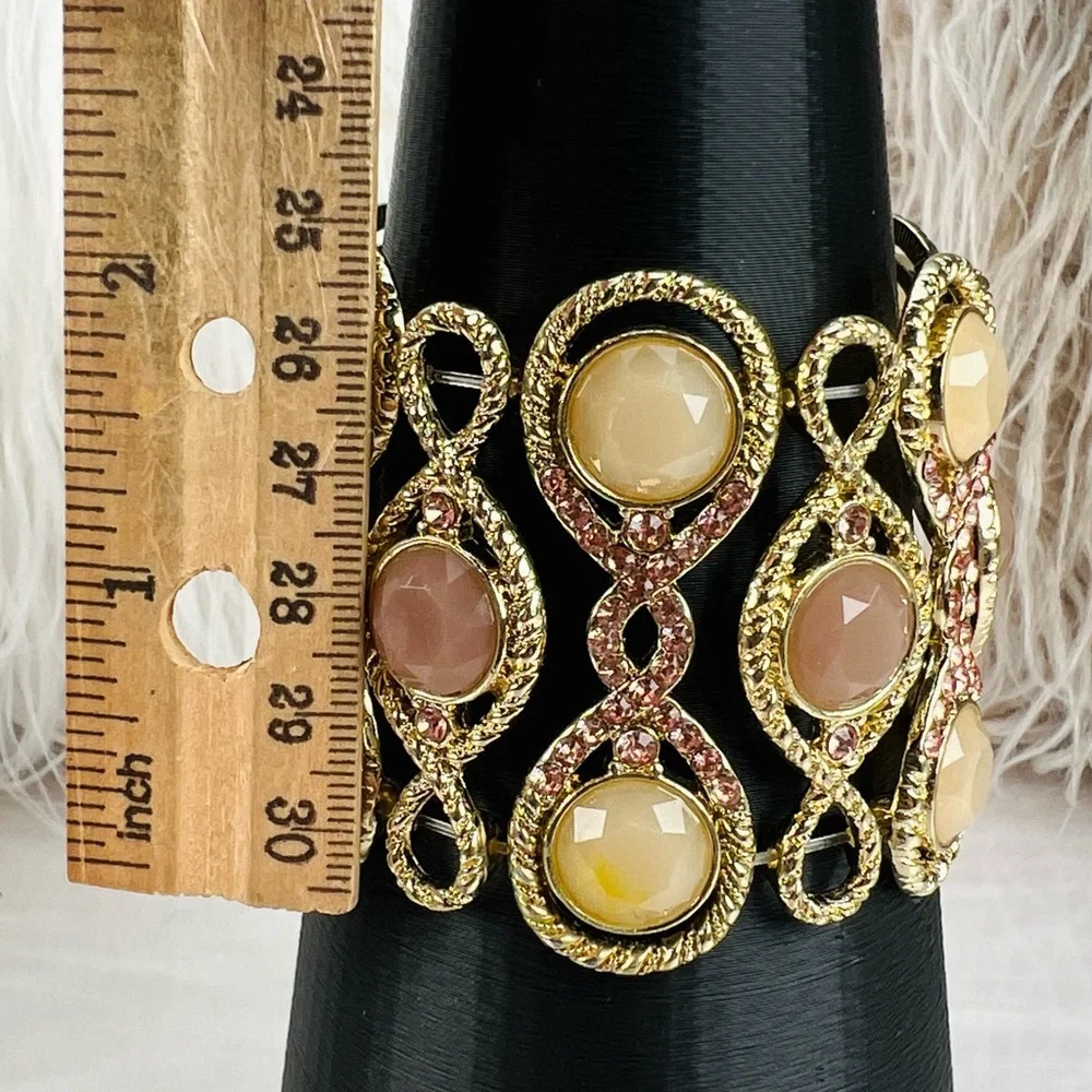 Gorgeous wideband goldtone neutral color stretch bracelet